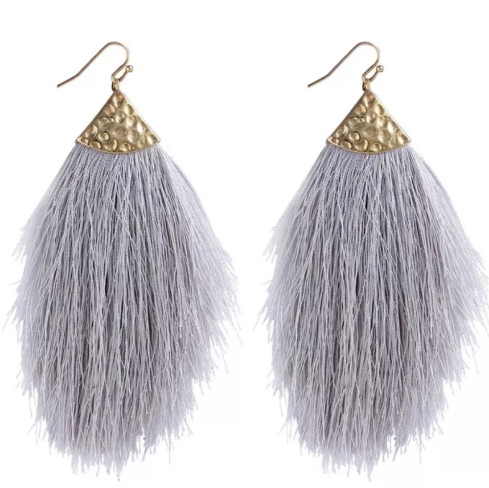 Boho Gold Gray Fall Tassel Dangle Earrings